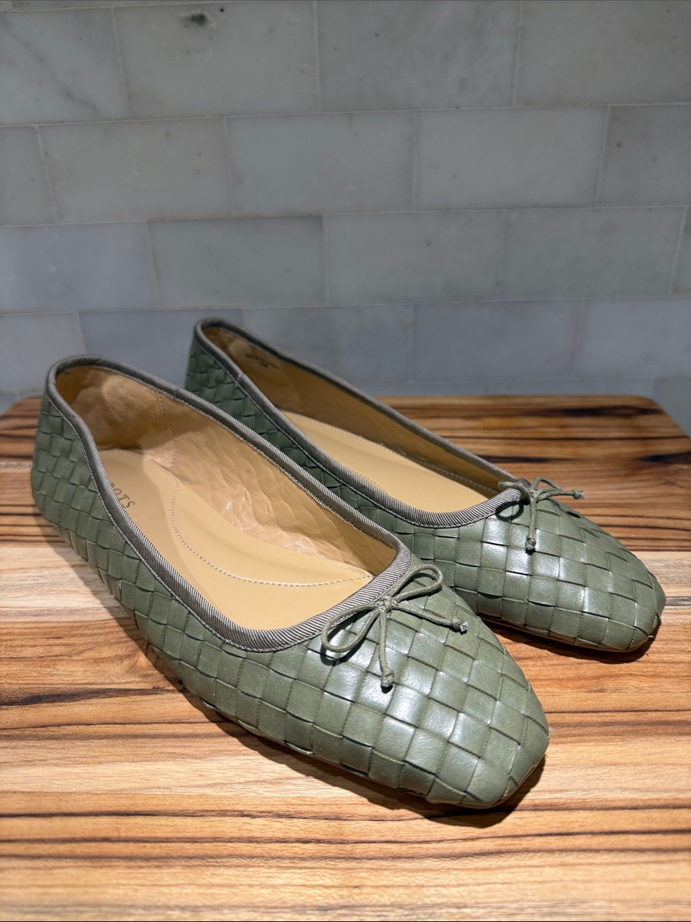 Talbots Olive Woven Ballet Flats with Bow
